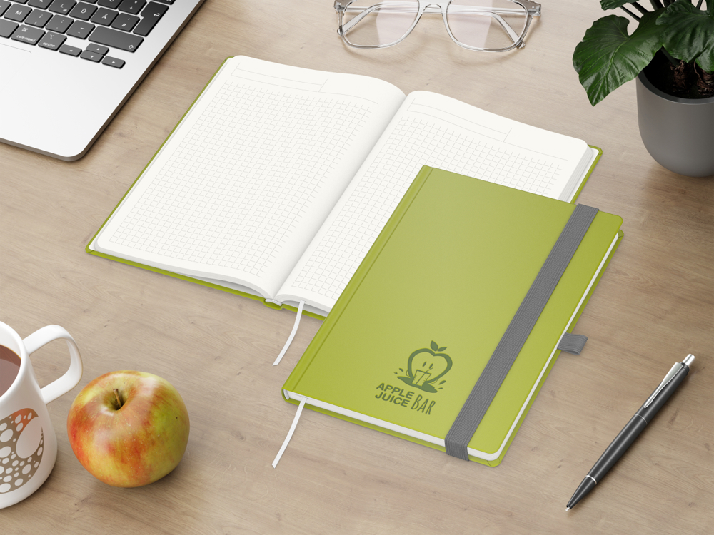 Notizbuch Organic-Book RECYCLING, Winkelkaro, grün, Prägung, ohne Infoblatt