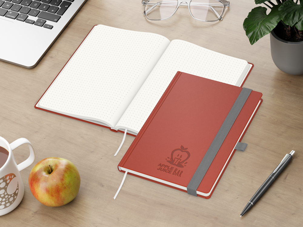 Notizbuch Organic-Book RECYCLING, Punktraster, rot, Prägung, ohne Infoblatt