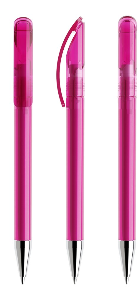 Prodir DS3TTC Transparent with Chrome Metal Nose-Cone - Pink transparent