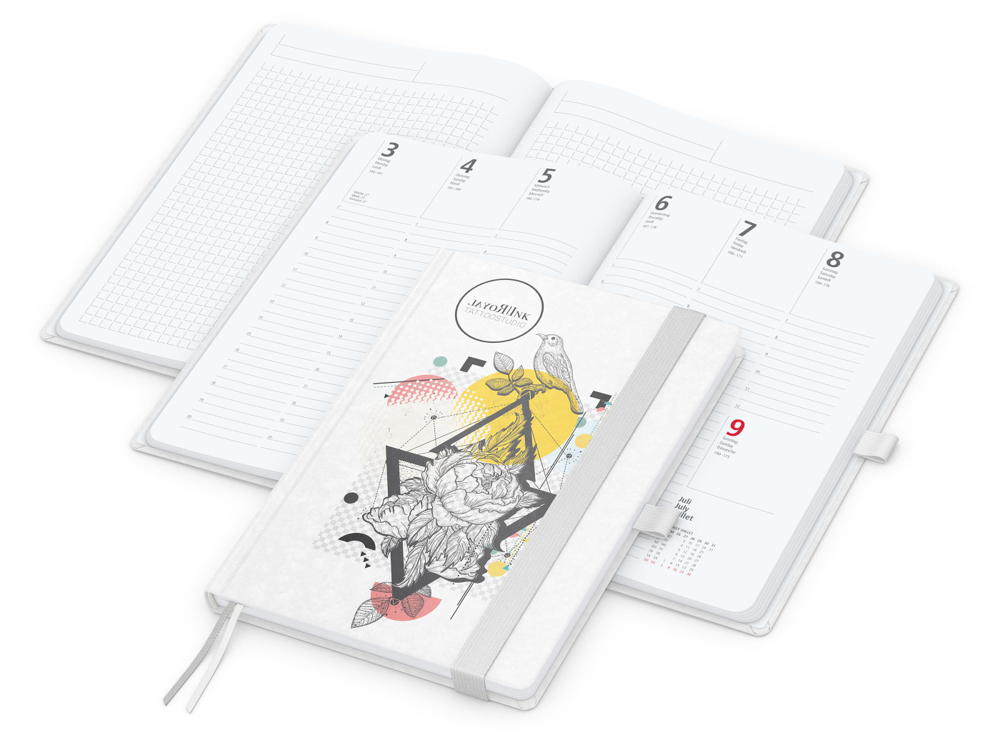 Wochenkalender vorne + Notizen hinten Match-Hybrid Papier-Hardcover - weiß