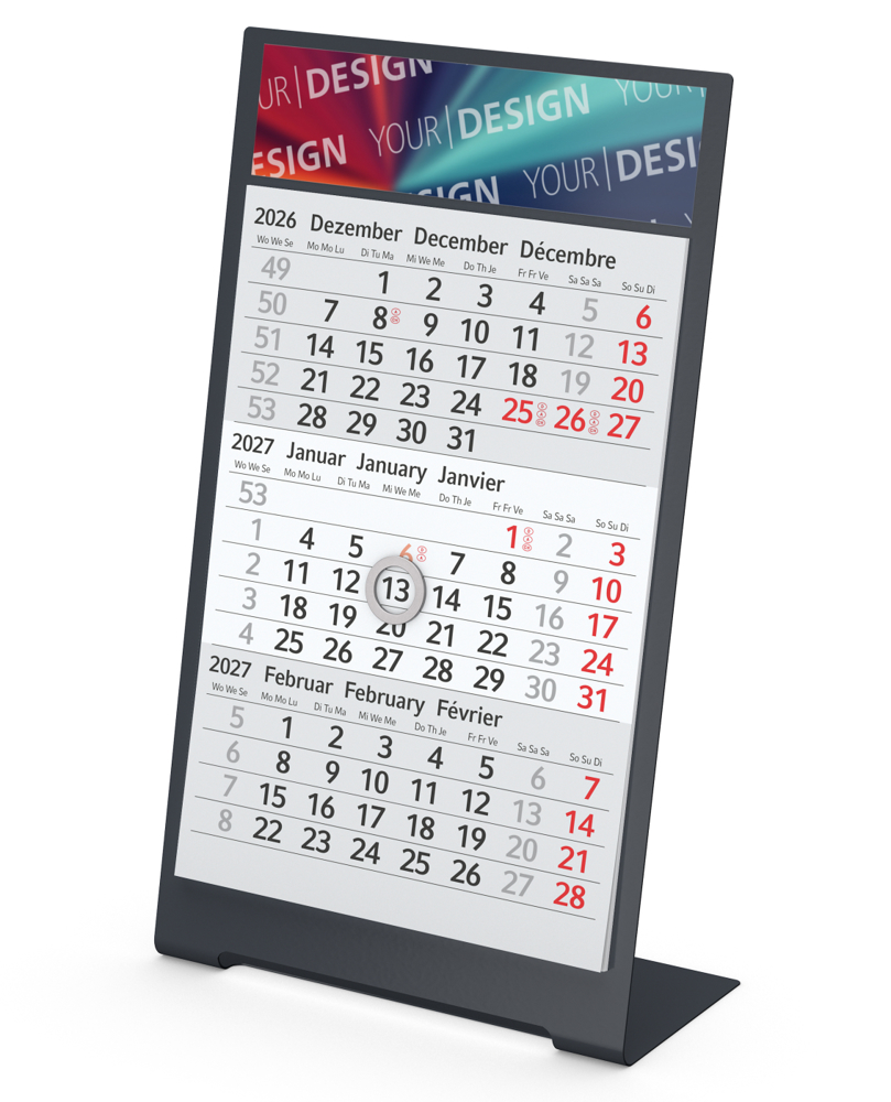 Tischkalender Desktop 3 Color, 1 Jahr, anthrazit