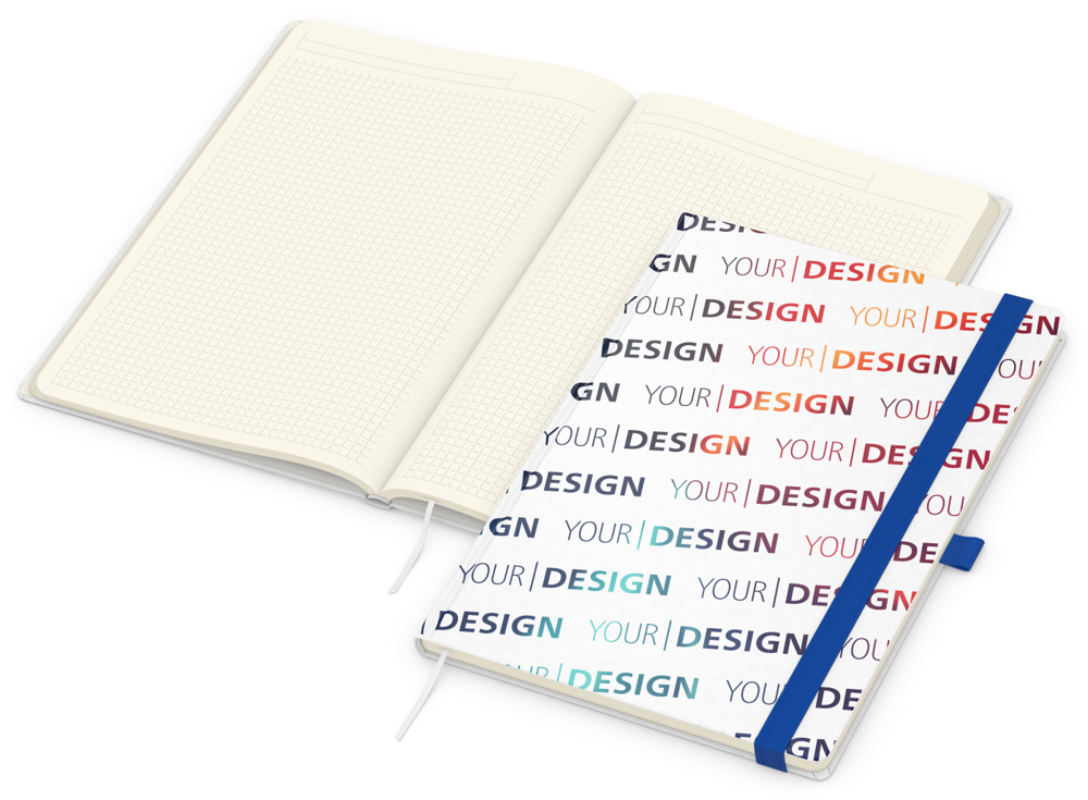 Notizbuch Match-Book Creme Bestseller, A4, Natura, individuell, mittelblau