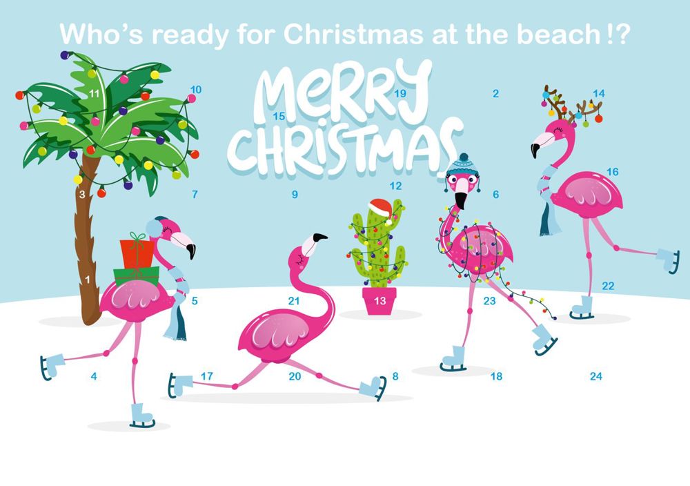 reinpapier® A5-Adventskalender STANDARDMOTIV, Christmas Flamingos on the Beach - M143