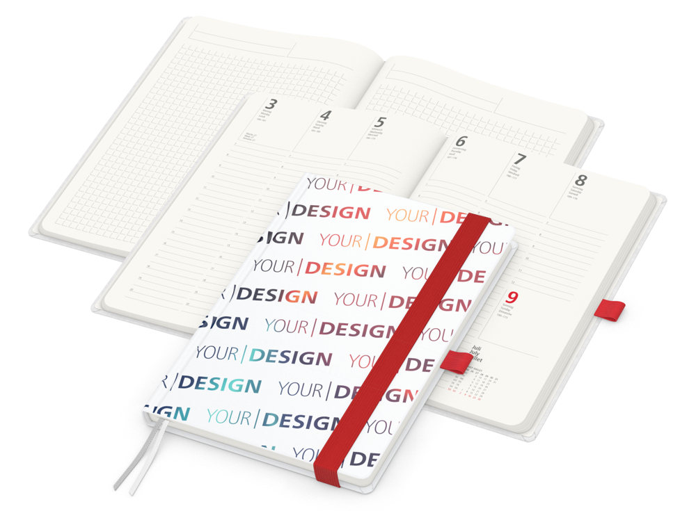 Wochenkalender vorne + Notizen hinten Match-Hybrid RECYCLING, Papier matt, rot