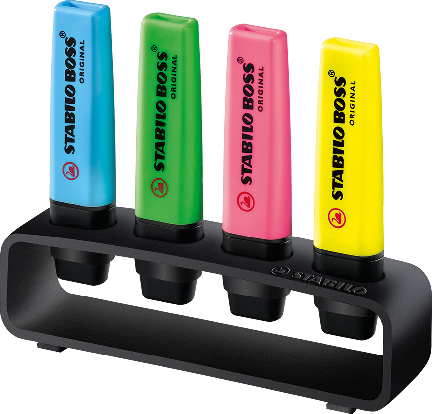STABILO BOSS ORIGINAL 4er Tisch-Set Leuchtmarkierer, schwarz