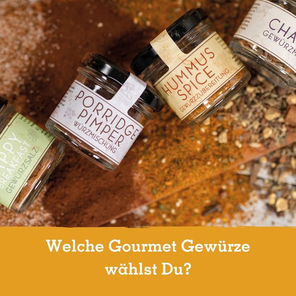 Gourmetkästchen mit 3 Gourmet Gewürzen im Glas