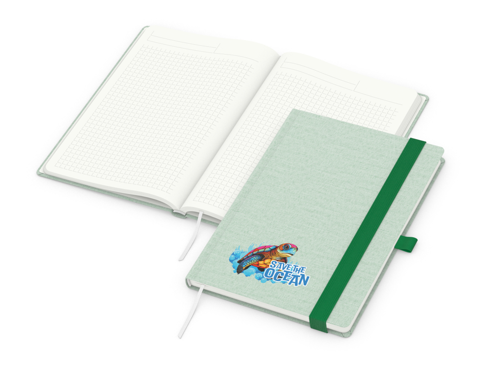 Notizbuch Ocean-Book RECYCLING, Winkelkaro, grün, ohne Infoblatt
