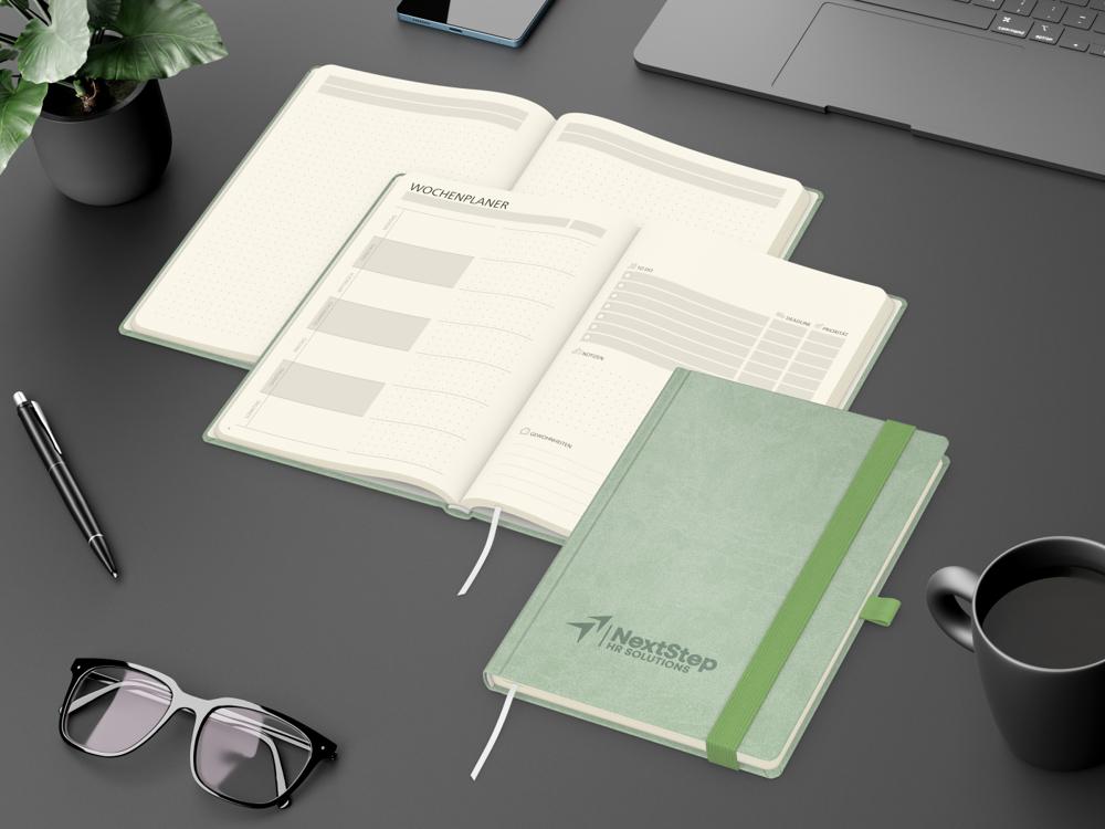 Notizbuch orgaLine Mainbook, Creme, grün